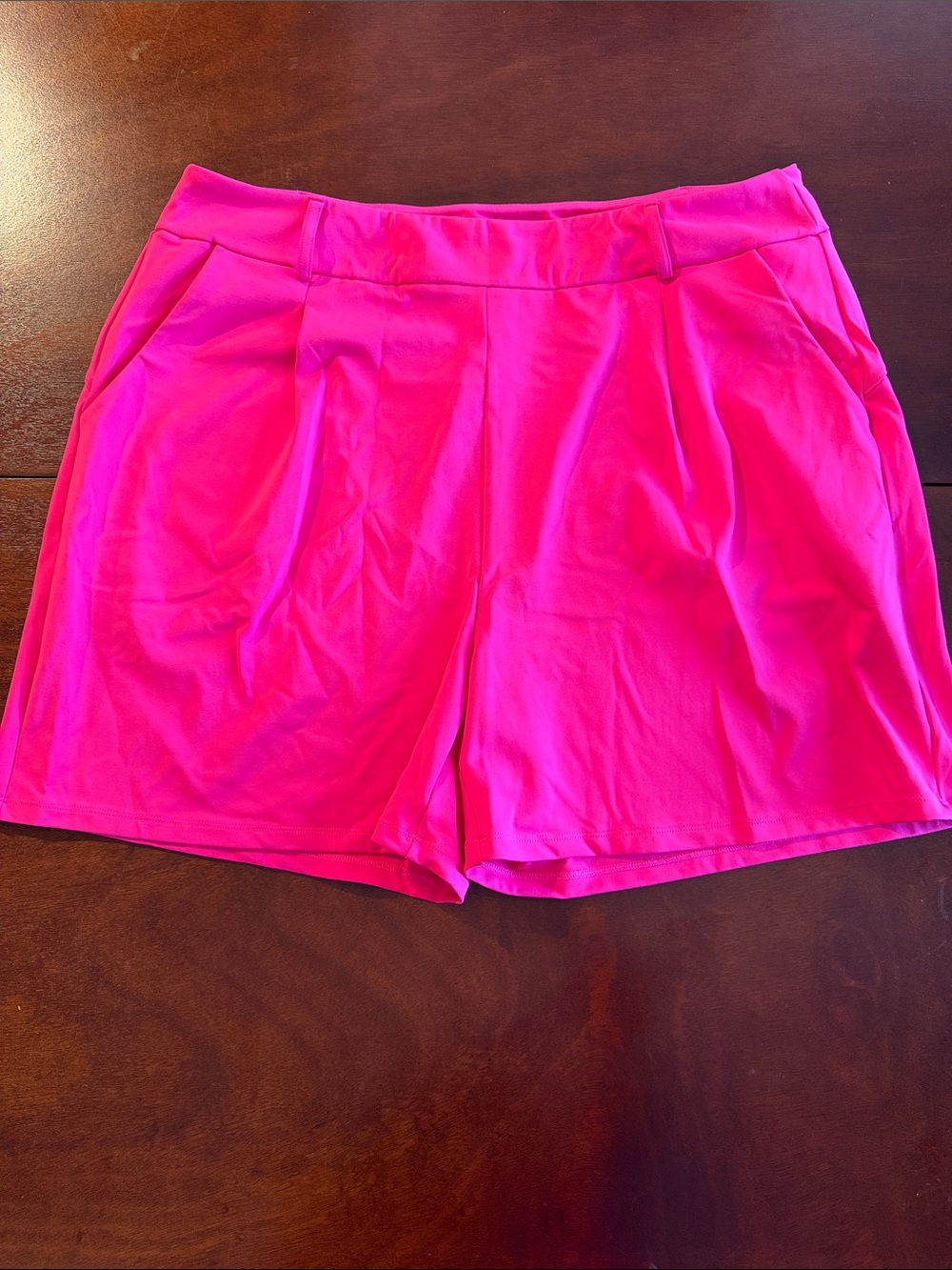 Bright pink Women's pleated ponte Shorts — Tailored Casual Fit